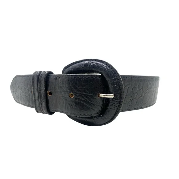 Talbots Womens Black Italian Alligator Calfskin Belt Croc Print Size Small 9851 - Picture 1 of 7